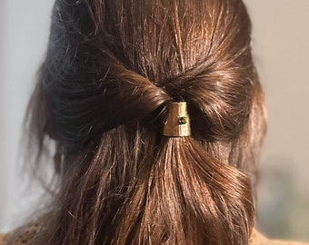 Pony Tail Cover, Crystal & Brass Elegant Hair Tie Cover, Golden Metal Hair Pin, Perfect gift for Her, Hair Jewelry