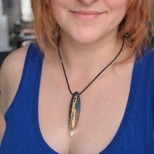 Blue White Spruce Cone Resin Pendant – Unique Handmade Forest Long Necklace
