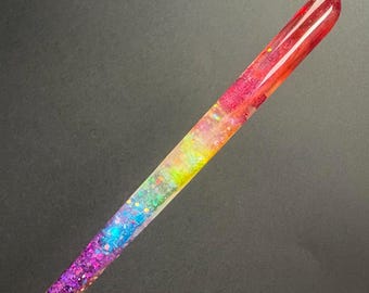 Rainbow Hair Stick, Resin Wood Bun Holder Hair Fork, Accessory, Personalized Gift for Her