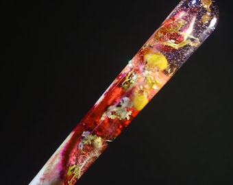 Resin and Ash Wood Hair Stick – Ocean Life, Lichen, Leaves, Shells Inclusion