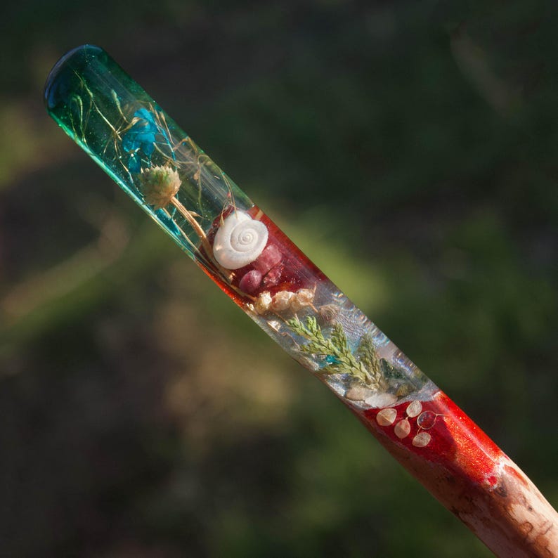 Handmade Lebanese Cedar Magic Wand: Moss Agate, Shells, and Tourmaline ...