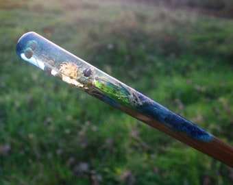 Resin and Walnut Magic Wand – Nature Inspired, Glowing, Personalized Gift