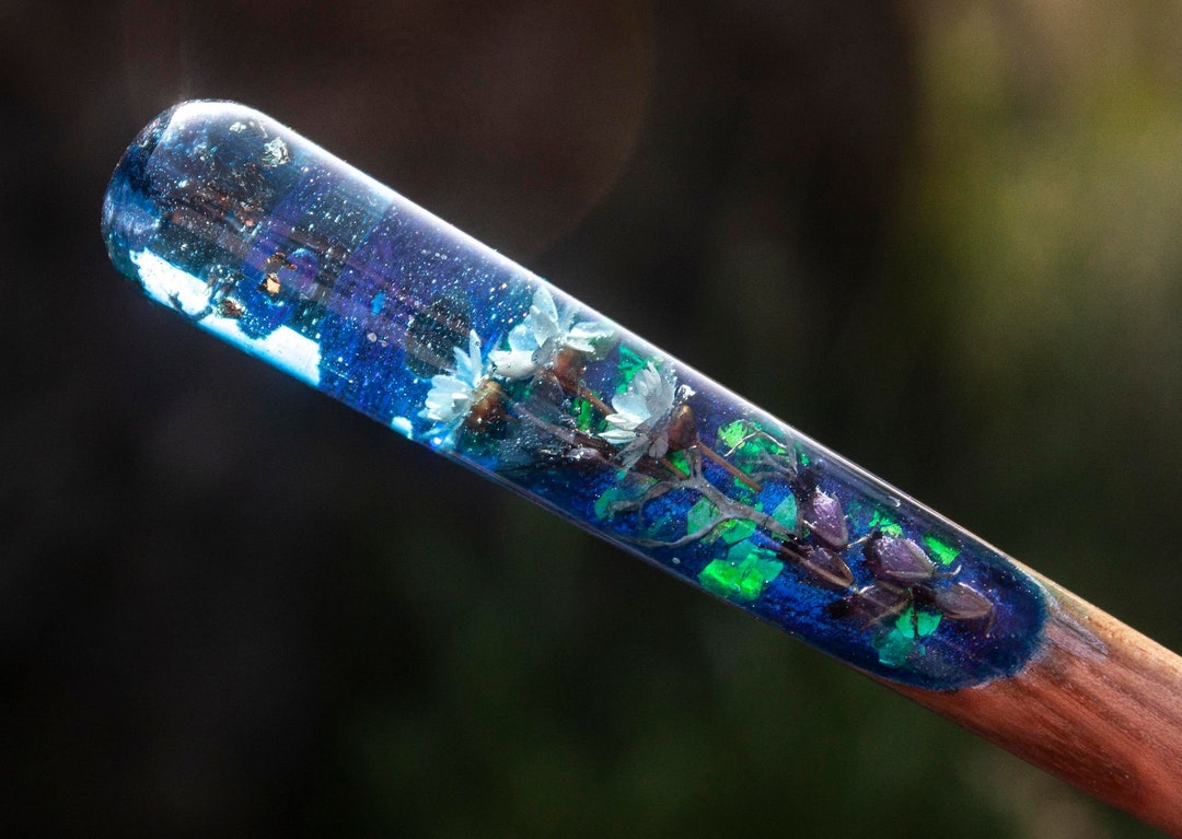 Purple Cat Hair Stick Adorned With Flowers Handmade Epoxy Etsy