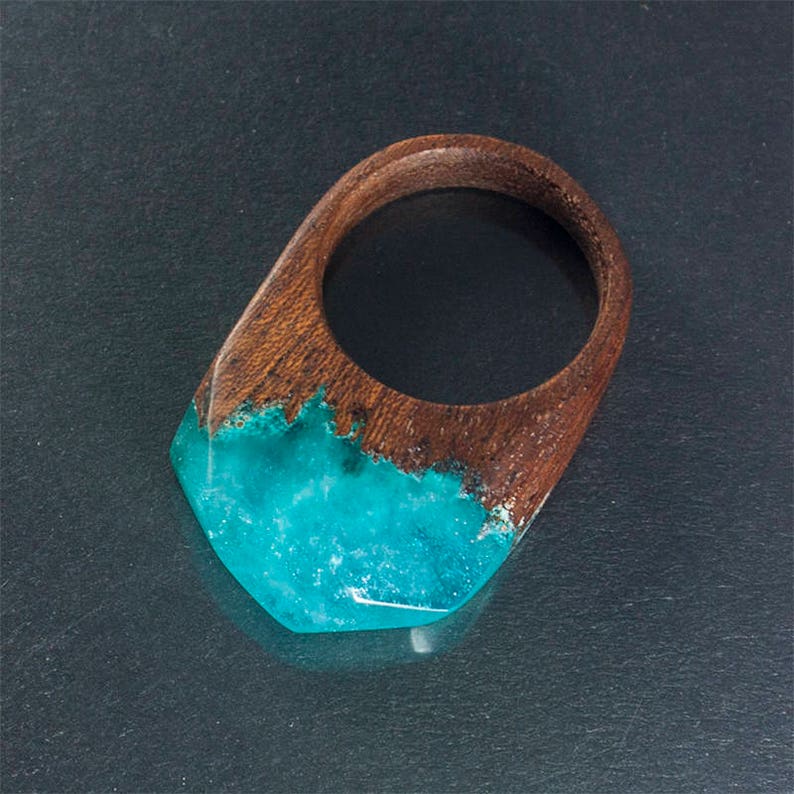 resin and mahogany ring Teal fog