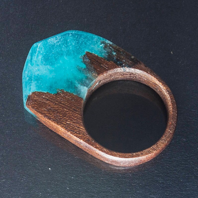 resin and mahogany ring Teal fog