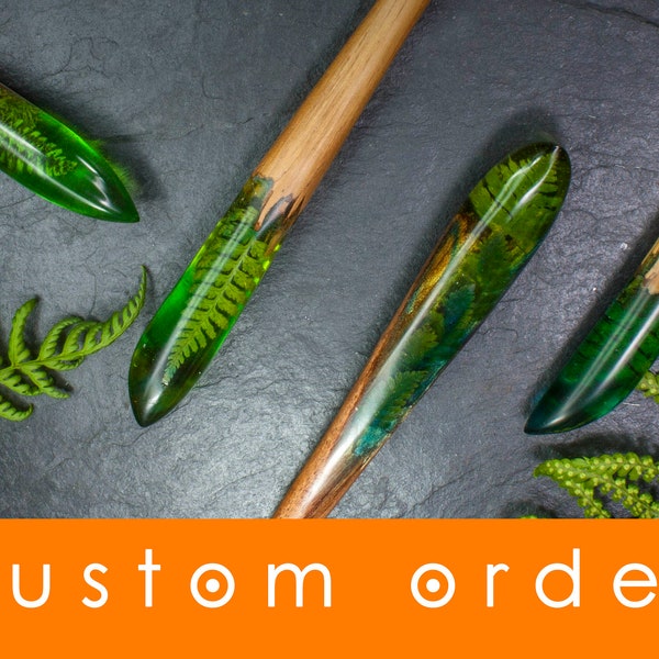 Fern hair stick - Custom order - Personalize Handmade Resin wood hair stick Wood hair stick Epoxy hair pin Hair fork Hair slide haarstab