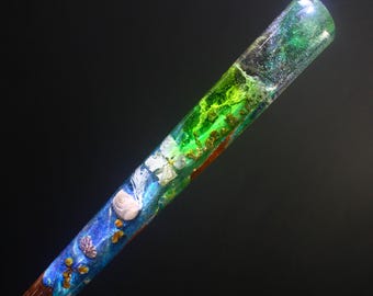 XL Handmade Magic Wand: Elvish Valley, Resin & Mahogany Wood Glowing in the Dark Wand
