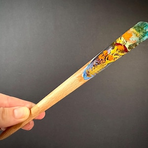 Forest Dweller - Hair Stick Adorned with Flowers and Fern Handmade Epoxy Resin Wood Hair fork Wooden Hairstick Hair Pin Gift for Her