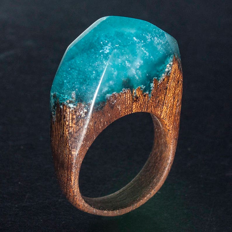 resin and mahogany ring Teal fog