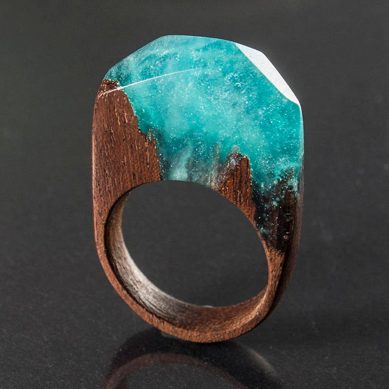 resin and mahogany ring Teal fog