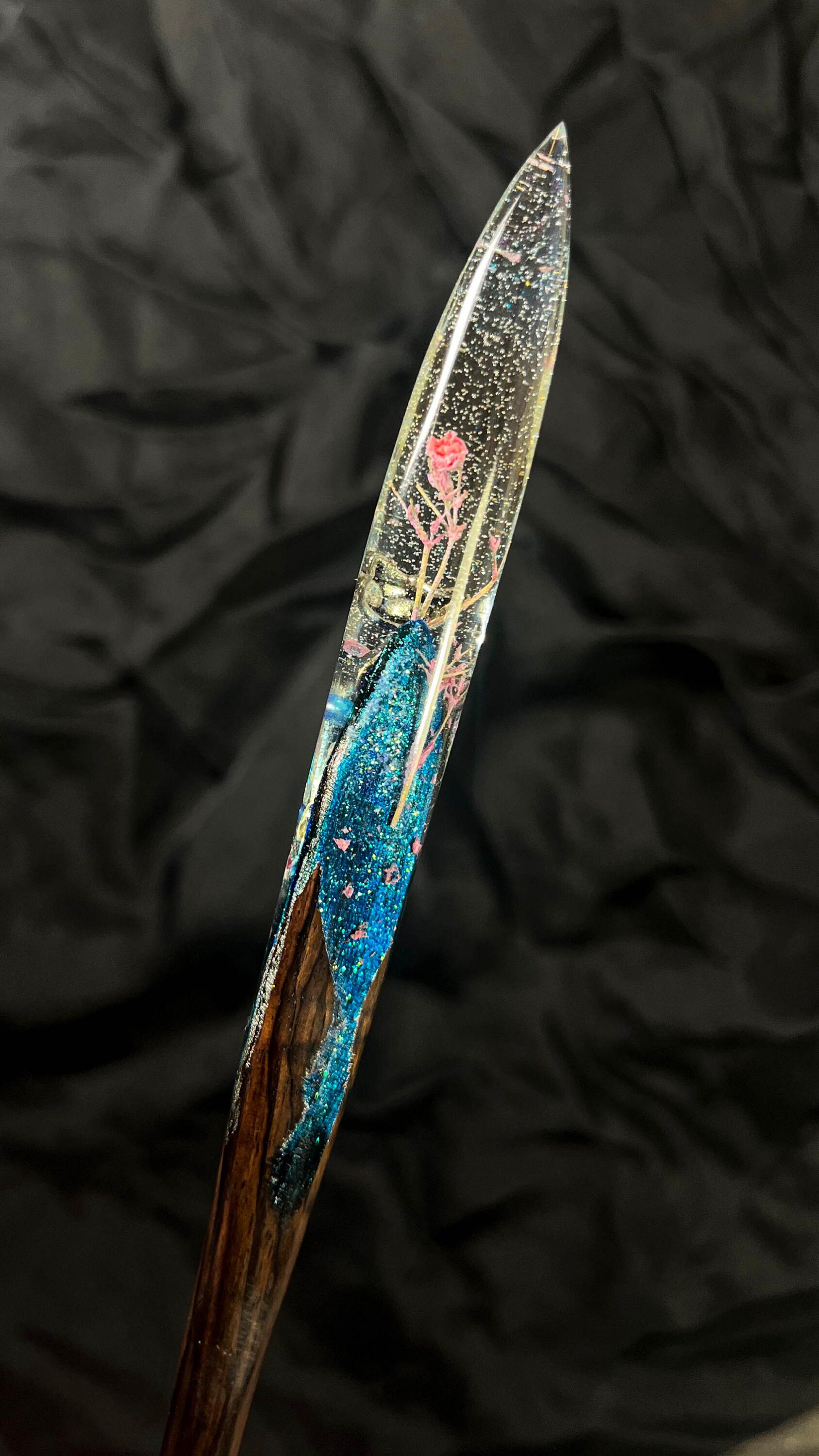 Handmade Resin Hair Stick: African Blackwood, Silver Cat  display picture 1