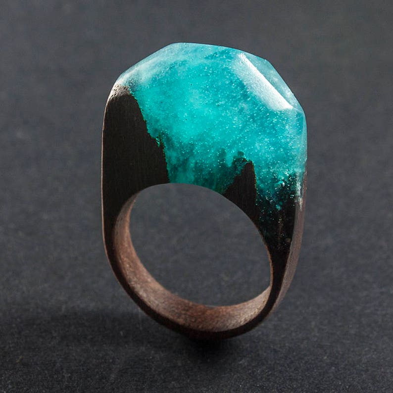 resin and mahogany ring Teal fog