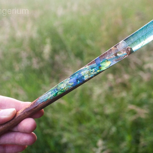 Hair stick - Driad's Forest - Handmade Resin wood hair fork Personalized gift for her