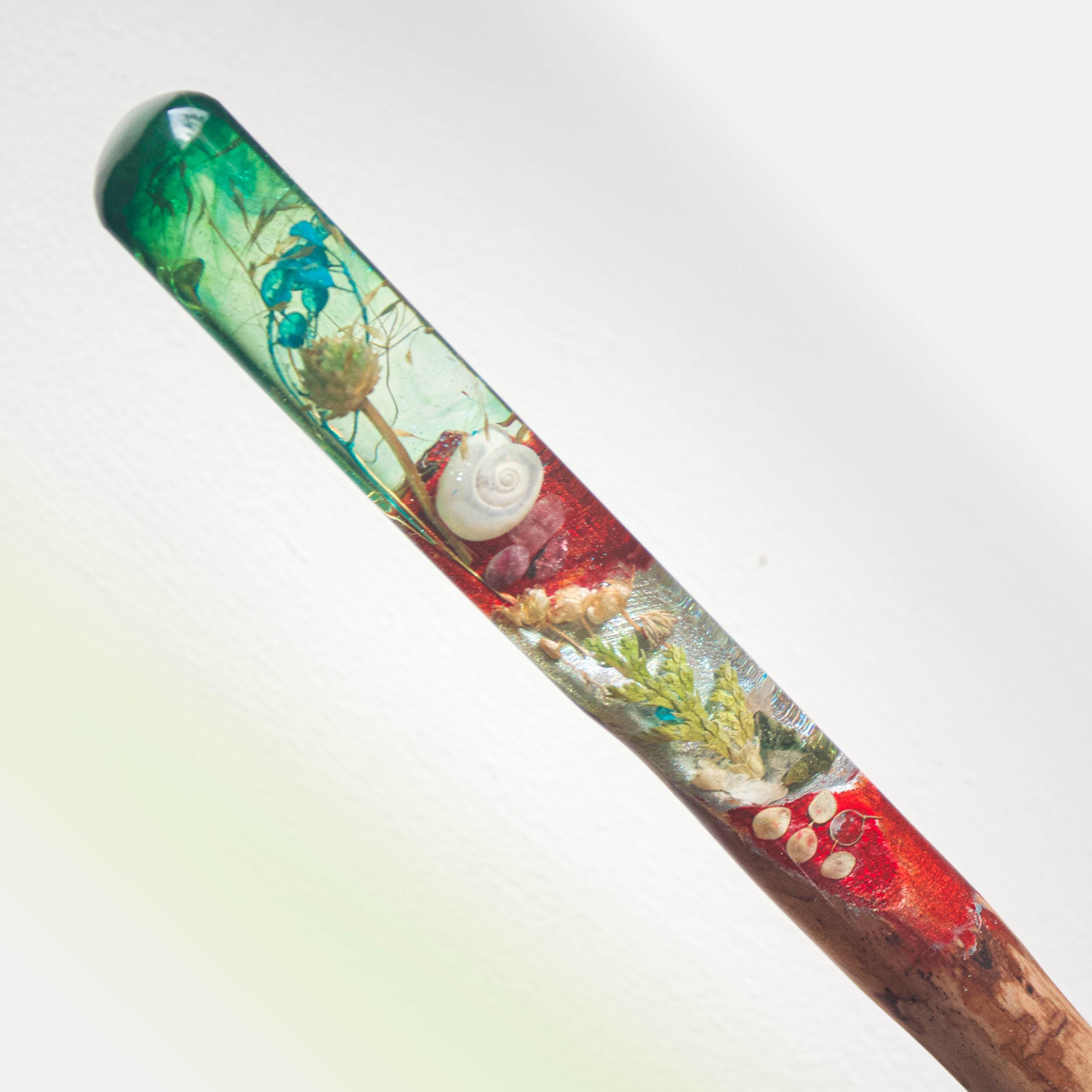 Handmade Lebanese Cedar Magic Wand: Moss Agate, Shells, and Tourmaline ...