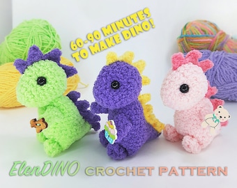 Crochet dinosaur pattern, amigurumi dinosaur pattern, crochet dino pattern, crochet dinosaur, dino crochet pattern, crochet reptile,ElenDINO