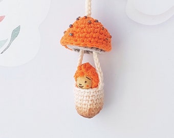 Crochet pattern - mushroom pendant with gnome (amigurumi amanita muscaria, toadstool, fly agaric,crochet mushroom,crochet gnome, Elendan)