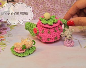 Padrão de crochê - casa de bonecas em forma de bule com ratinho (padrão de crochê sem costura, padrão de amigurumi, casa de bonecas de crochê, ratinhos de crochê, casas de bonecas Elendan)