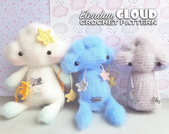 Amigurumi wolk + BONUS mini wolk haakpatroon (gehaakt speelgoed, schattig haakpatroon, kawaii haakpatroon, paashaak, Elendan)