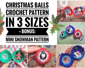 Christmas balls crochet pattern + snowman (christmas ornament,christmas baubles,crochet christmas gift,christmas decor,Elendan dollhouses)