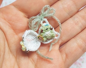 Micro egg miniature - crochet locket with frog(dollhouse miniature,tiny frog,easter gift,mini frog,cute toy,hatching egg,Elendan dollhouses)