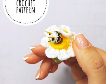 Ring/bracelet with bee crochet pattern (crochet sun flower,crochet bumblebee,amigurumi crochet pattern,crochet jewellery,Elendan dollhouses)