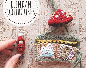 Enchanting fairy tale dollhouse ornament with gnome (crochet Christmas decoration,mushroom house,cottage,magic dollhouse,Elendan dollhouses)