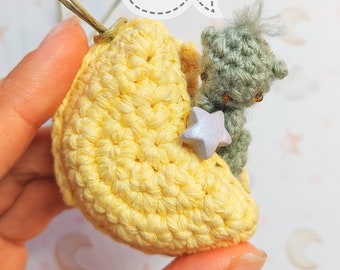 Moon with bear locket + BONUS book crochet patterns by ElenDan (kawaii crochet,crescent moon,bear crochet pattern,moon crochet pattern)