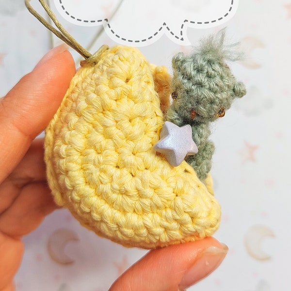 Moon with bear locket + BONUS book crochet patterns by ElenDan (kawaii crochet,crescent moon,bear crochet pattern,moon crochet pattern)