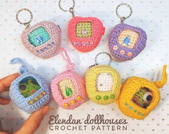 ElenDan crochet pattern - pocket pet keychain with frog (90s toys, amigurumi frog, crochet frog, crochet amigurumi, cute crochet pattern)
