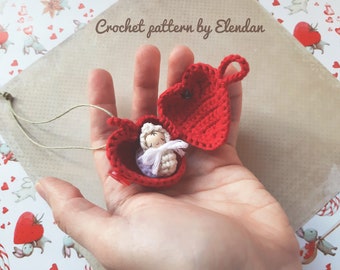 Crochet pattern-heart locket with angel(amigurumi pattern,crochet heart pattern,crochet doll pattern,baby crochet pattern,Elendan dollhouse)