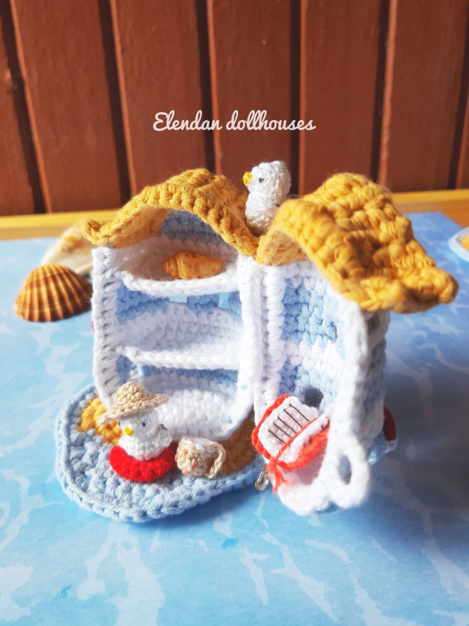 Miniature beach dollhouse with gulls crochet house coastal Etsy