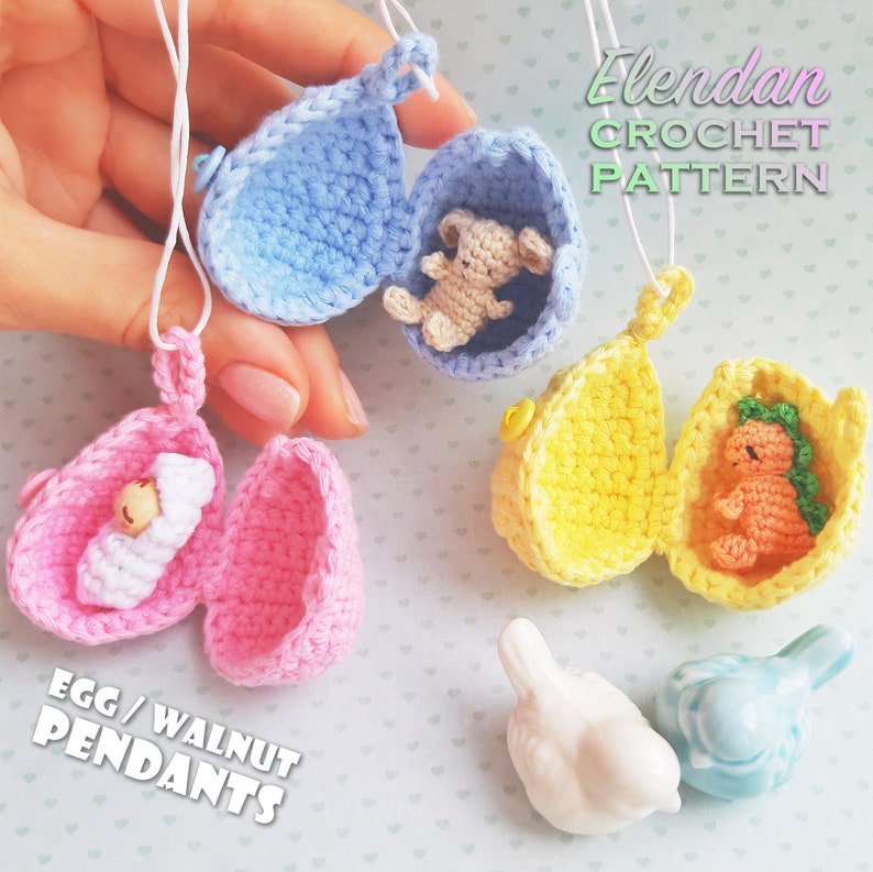 Set of 3 crochet patterns: egg pendant with bunny, baby and dinosaur easter crochet pattern, amigurumi toy pattern, crochet animal,Elendan zdjęcie 10