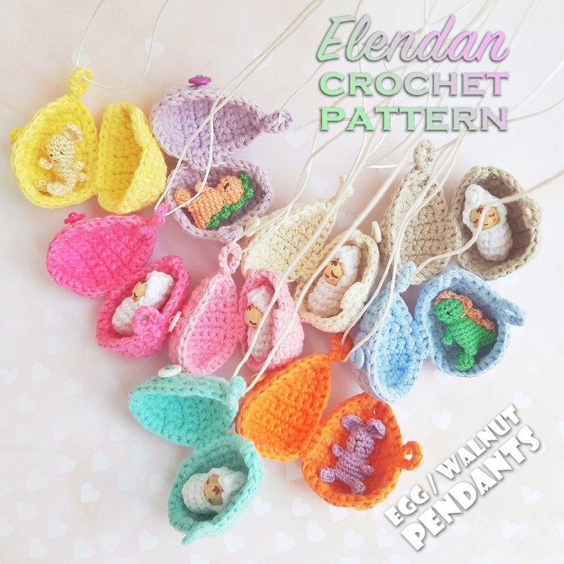 Set of 3 crochet patterns: egg pendant with bunny, baby and dinosaur easter crochet pattern, amigurumi toy pattern, crochet animal,Elendan zdjęcie 9