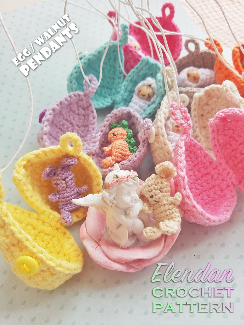 Set of 3 crochet patterns: egg pendant with bunny, baby and dinosaur easter crochet pattern, amigurumi toy pattern, crochet animal,Elendan zdjęcie 2