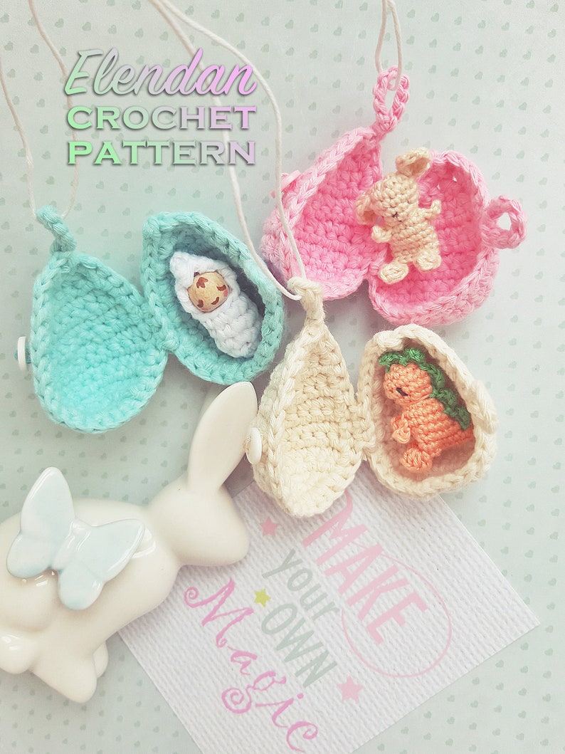 Set of 3 crochet patterns: egg pendant with bunny, baby and dinosaur easter crochet pattern, amigurumi toy pattern, crochet animal,Elendan zdjęcie 8