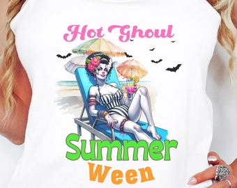 Frank's Bride in a Bathing Suit Lounging on the Beach Hot Ghoul Summerween Vibes Beach Women's Tank Summer Top Gift for Horror Lover