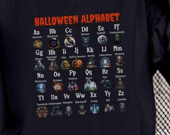 Spooky Halloween Alphabet for Teachers, Unisex Heavy Blend™ Crewneck Sweatshirt Halloween Sweatshirt for Principle