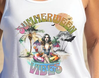 Vampire Hot Ghoul Summerween Vibes Beach Women's Ideal Racerback Tank Summer Top Gift for Horror Lover ,Choose Black or White Tank Top