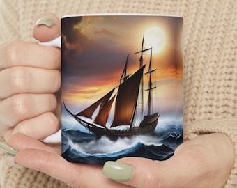 Pirate Ship Mug Gift for Dad Ocean Ship Cup Nature Lover Coffee Cup