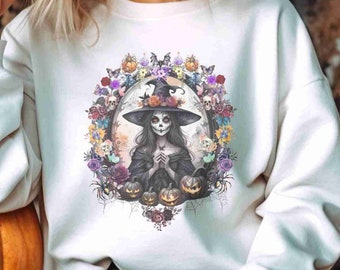 Gothic Witch Halloween Shirt Unisex Heavy Blend™ Crewneck Sweatshirt Wiccan Comfy Sweatshirt