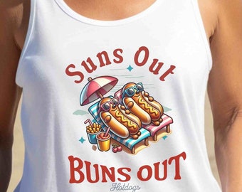 Hot Dog Summer Sun's Out Bums' OutWomen's Ideal Racerback Tank Funny Summer Top