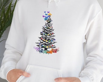Christmas Tree Flowers Warm Cozy Unisex Heavy Blend™ Hooded Sweatshirt Gift for Mom