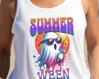 Summerween Cute Ghost Popsicle & Sunglasses, Halloween in July Tee, Creepy Cute Summer Vibes, Gift for Friend