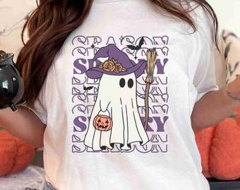 Camiseta unisex de algodón pesado con diseño de fantasmas y monstruos de Halloween, camiseta divertida con fantasmas lindos, camiseta espeluznante y divertida con fantasmas