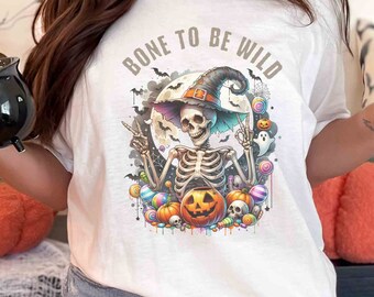Halloween-T-shirt skelet, uniseks zwaar katoenen Halloween-T-shirt, grappig Halloween-cadeau