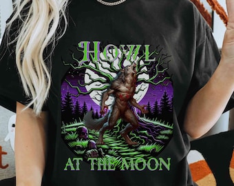 Werewolf Howl at the Moon T-shirt Unisex Heavy Cotton Halloween Tee, Gift for Best Friend
