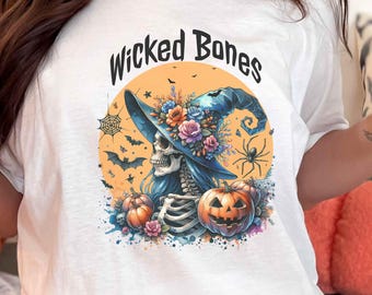 スケルトンウィッチ不気味なTシャツ ユニセックス コットン ハロウィンTシャツ ハロウィンルームメイトへのギフトに