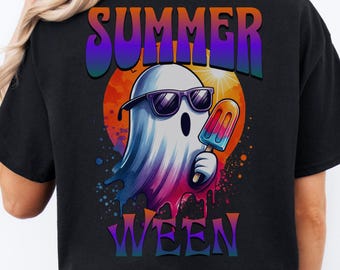 Summerween Ghost Shirt. Cute Spooky Shirt with Popsicle & Sunglsses, Halloween in July Tee, Creepy Cute Summer Vibes, Gift for Friend