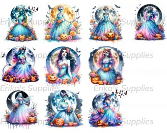 Halloween Female Monster Clipart Bundle Set Ballgown Monster clip art set - Halloween Clip Art