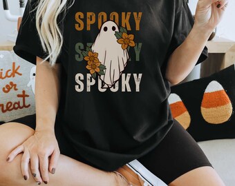 Camiseta unisex de algodón grueso con diseño de fantasmas de la temporada espeluznante, divertida camiseta de fantasmas, regalo de camiseta de fantasmas de Halloween